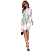 Studio front view of Celestina’s "Moonlit Dominion" White High Neck Full Sleeve Dress.