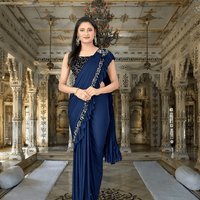 Navy blue Lycra saree with matching blouse - professional to party wear