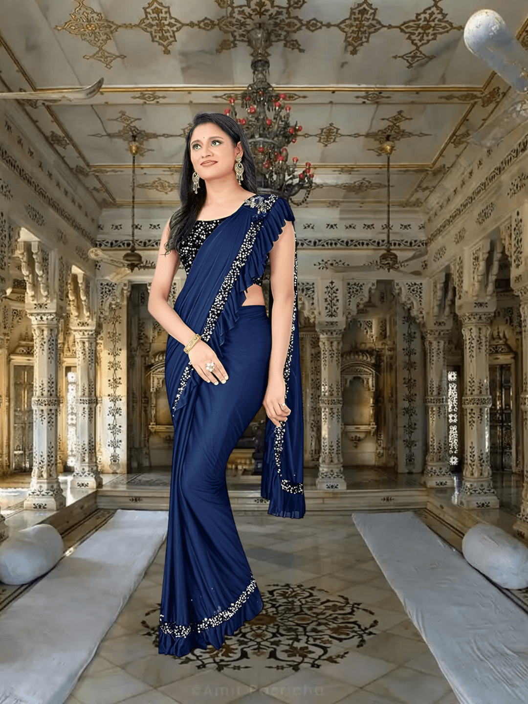 Executive woman wearing navy saree in  meeting
