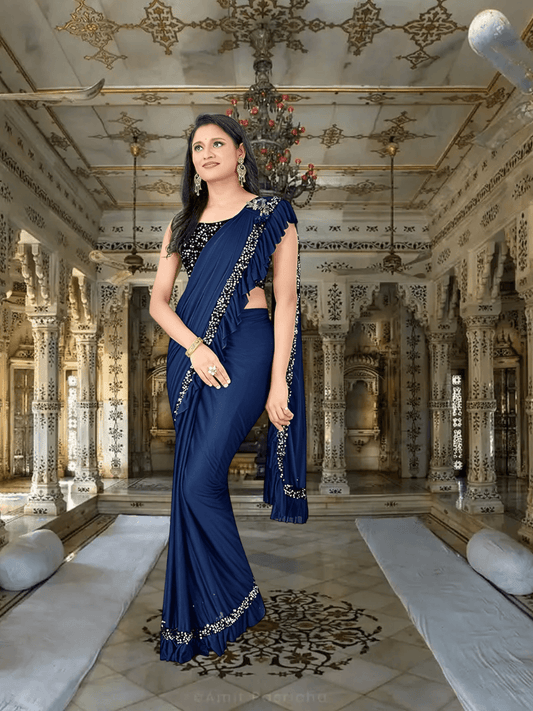 Executive woman wearing navy saree in  meeting
