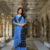 Black-blue ombre saree glowing under
