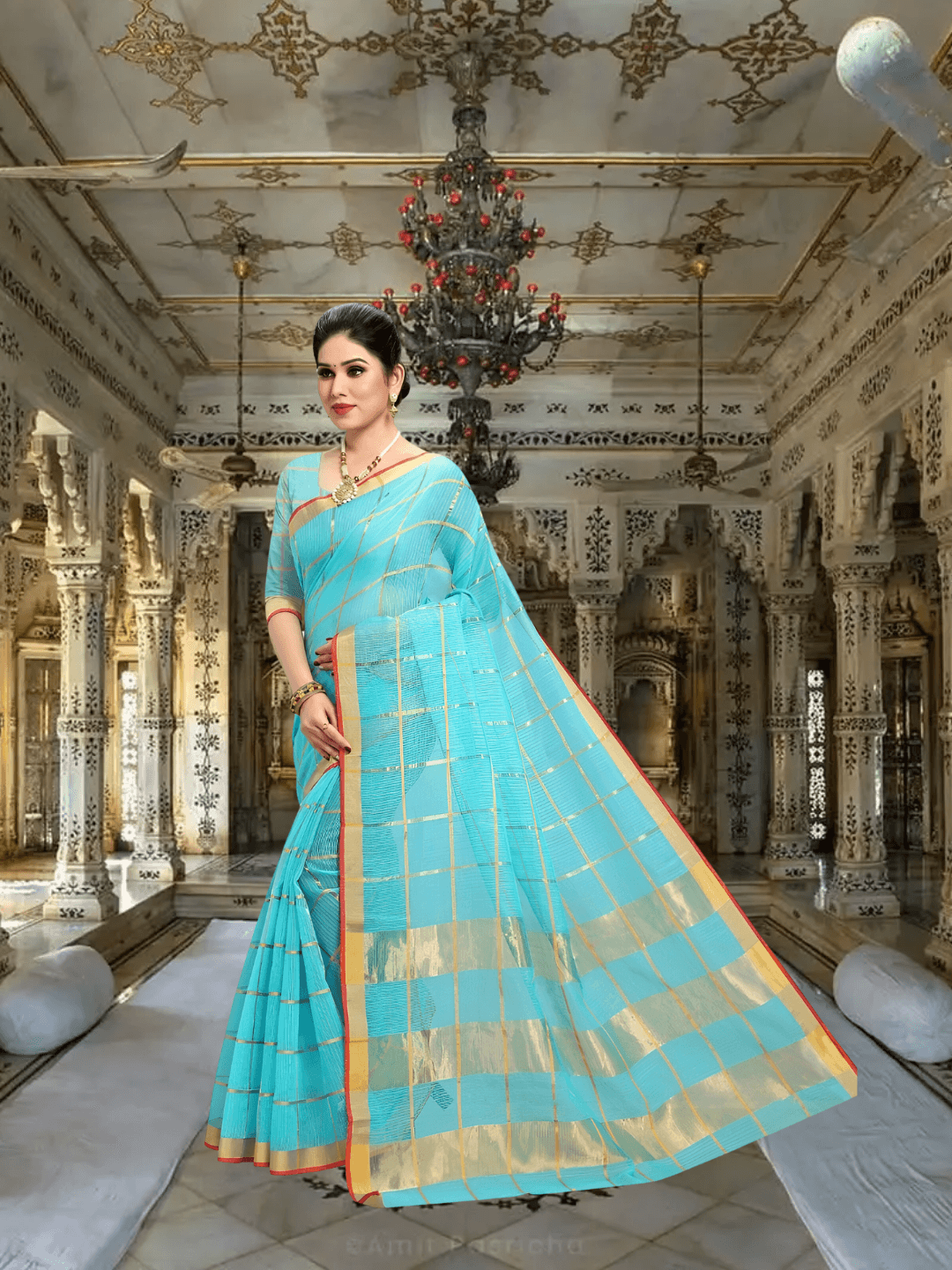 Back view with saree caught mid-motion like a gentle breeze