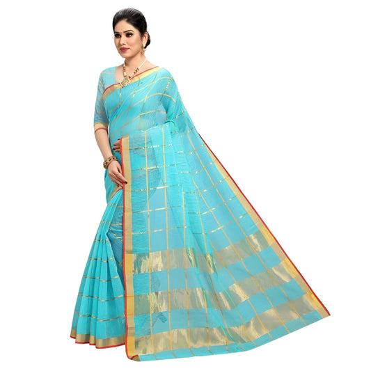 Folded saree emphasizing texture and neat grid design