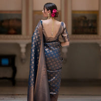 Back profile showing elegant pallu fall and motif detail