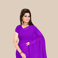  Studio front shot of plain purple georgette saree with blouse