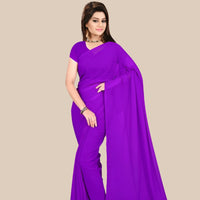  Studio front shot of plain purple georgette saree with blouse
