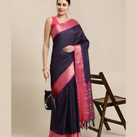 Studio front angle with navy blue saree and blouse pairing