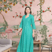Front view: Blue kurti under open sky arches