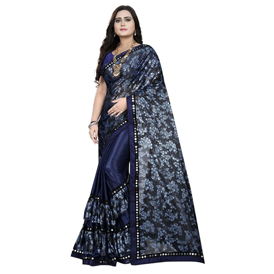 Navy-gold saree flat lay showing  embroidery density