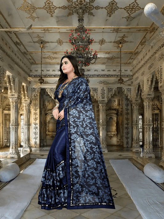 Navy saree glowing like antique jewelry