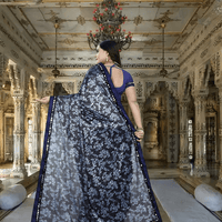 Navy saree glowing like antique jewelry