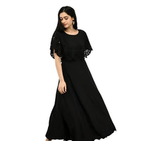 Left angle studio shot of jet black sleeveless gown