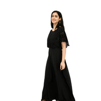  Right studio view of black crepe gown from CELESTINA