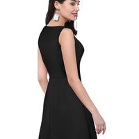 Back view of the Nocturne Bloom sleeveless black round neck dress without background