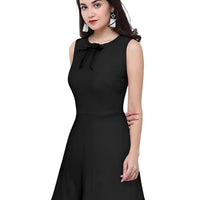 Side profile of the Nocturne Bloom black polyester dress with clean background