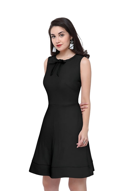 Side profile of the Nocturne Bloom black polyester dress with clean background