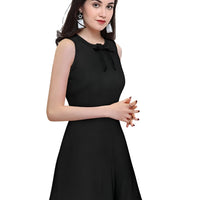 Side profile of the Nocturne Bloom black polyester dress with clean background