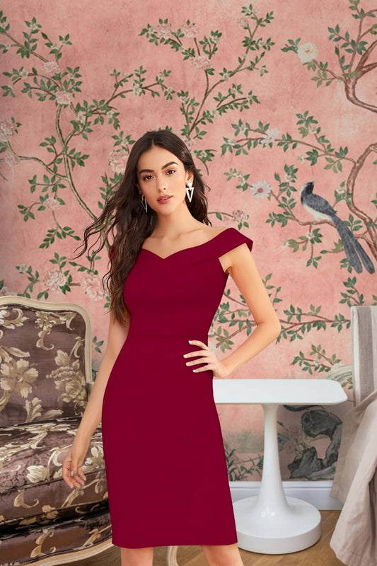 Front view of Celestina’s Nocturne Ember maroon sleeveless knit dress