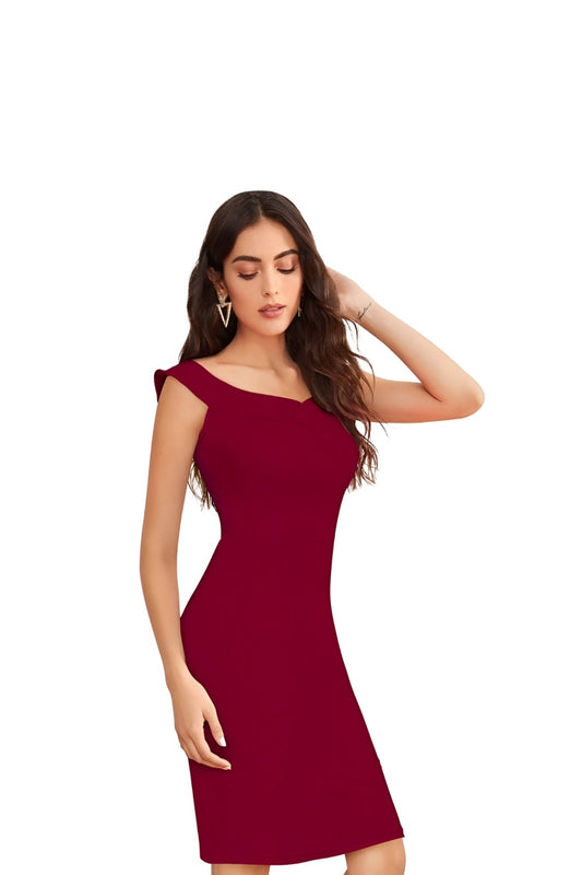 Model showcasing Nocturne Ember sleeveless knit dress on white backdrop