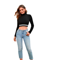 Bold front view of black crop top—minimal yet striking