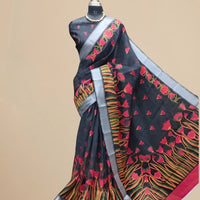 Studio shot of full saree from front for product clarity