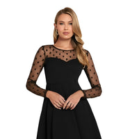 Studio front pose – classic black elegance with sheer neckline