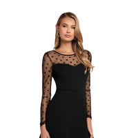 Studio front pose – classic black elegance with sheer neckline