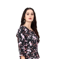 Back silhouette of kurti showing subtle floral motif