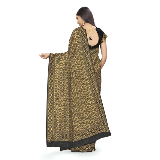 Pallu view showcasing heavy zari design in studio setup