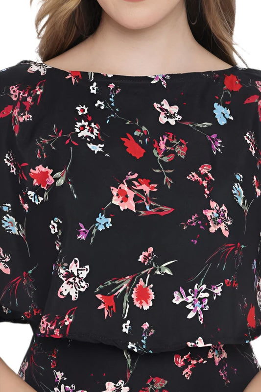 view of black floral full-length gown 