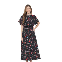  Studio shot front view of black floral CELESTINA gown