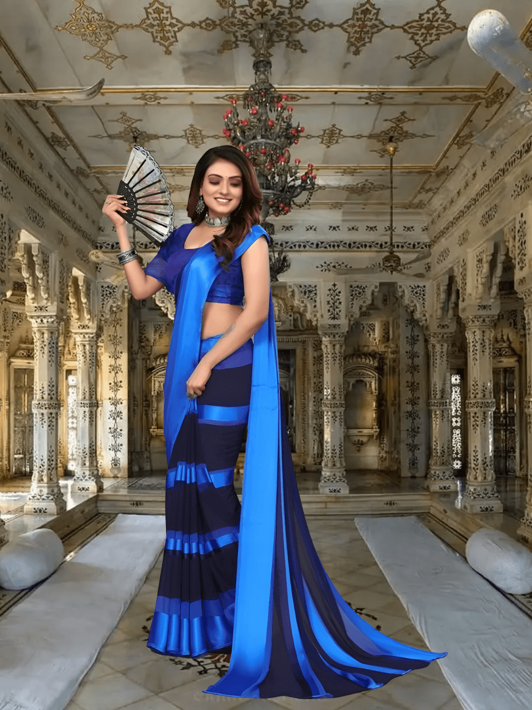 Blue and black ombre saree twirling – Ocean Midnight dual-tone drape