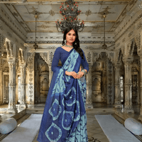 Dark blue & green georgette saree draped