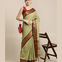  Studio front shot of olive checkered saree with blouse