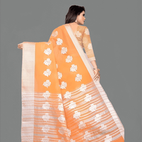 Vibrant orange cotton silk saree with gold zari border - handwoven festive wear for weddings