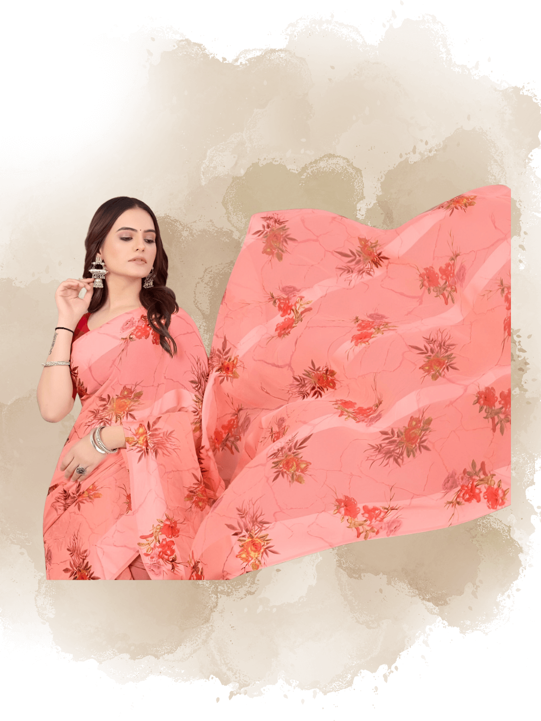 Detailed view of floral prints on saree pallu – no pattern breaks