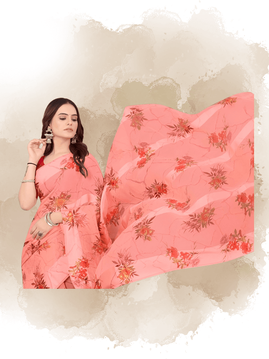 Detailed view of floral prints on saree pallu – no pattern breaks