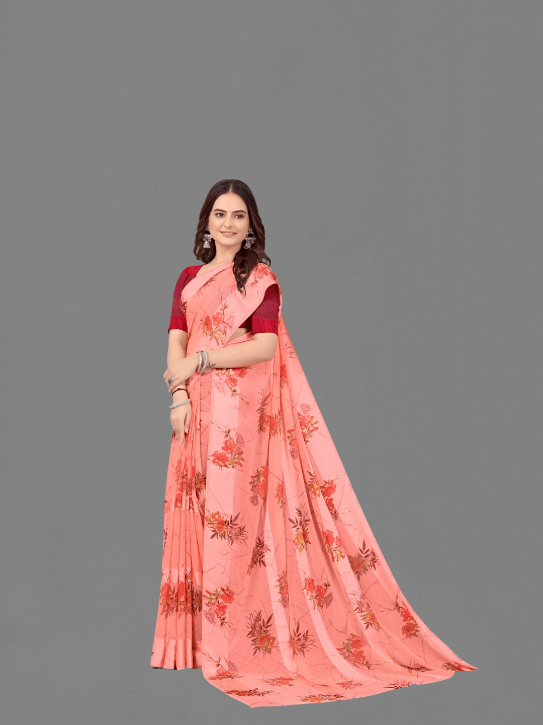 Close-up of satin patta fabric texture with floral prints