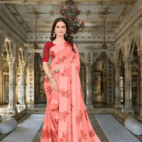 Close-up of satin patta fabric texture with floral prints