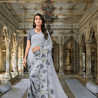 White floral georgette saree in blooming – ethereal elegance