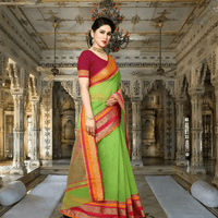 Seated pose near antique bench, pastel saree contrasting lush greenery backdrop