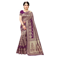 Studio-lit capture focusing on the luxurious Jacquard weave in purple and gold