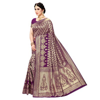 Studio-lit capture focusing on the luxurious Jacquard weave in purple and gold