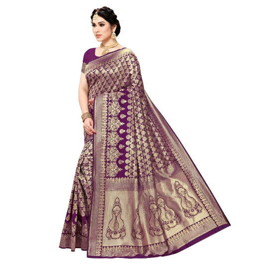 Studio-lit capture focusing on the luxurious Jacquard weave in purple and gold