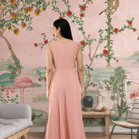 Back angle of CELESTINA light peach full-length gown