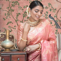 Front angle showing peach silk radiance in majestic setting