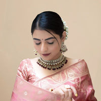  Front studio view with full saree layout and blouse pairing