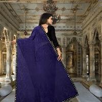 Purple floral Lycra office saree - wrinkle-free stretchable workwear with cutwork design