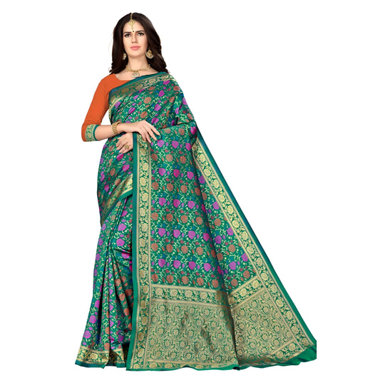 Detailed view of abstract golden border on silk saree fabric