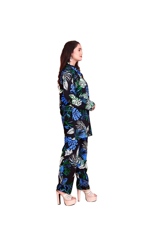 Left profile capturing sleeve detailing and silhouette